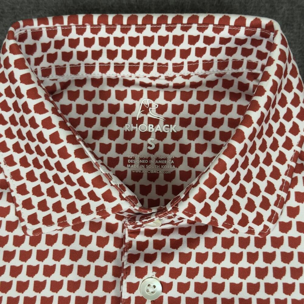 Rhoback Polo Shirt Mens Small Red Ohio AOP Golf Performance Stretch Jersey Knit - Picture 3 of 11